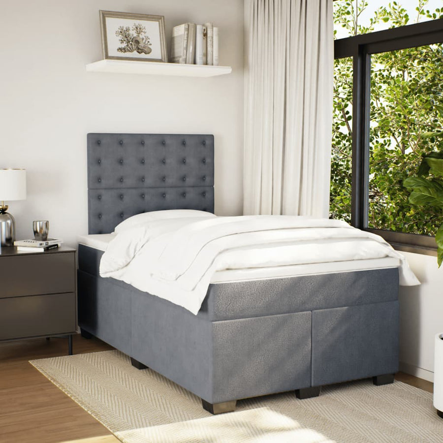 Boxspring met matras fluweel donkergrijs 120x190 cm