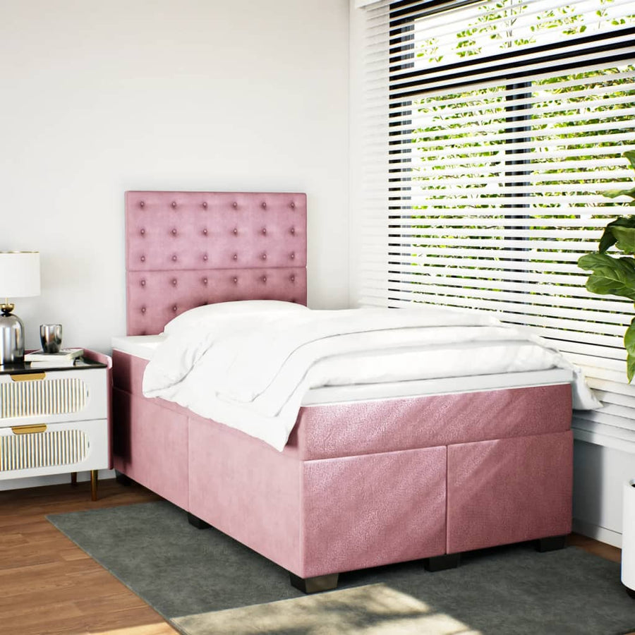 Boxspring met matras fluweel roze 120x190 cm