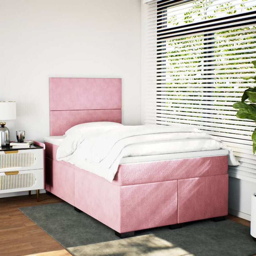 Boxspring met matras fluweel roze 120x200 cm