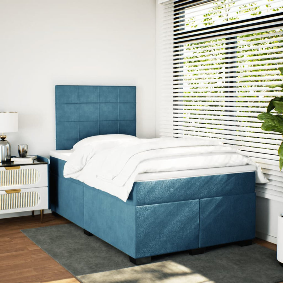Boxspring met matras fluweel blauw 120x200 cm