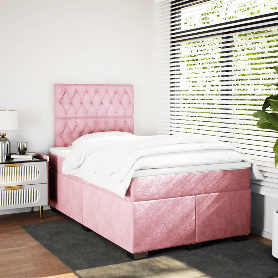 Boxspring met matras fluweel roze 120x200 cm