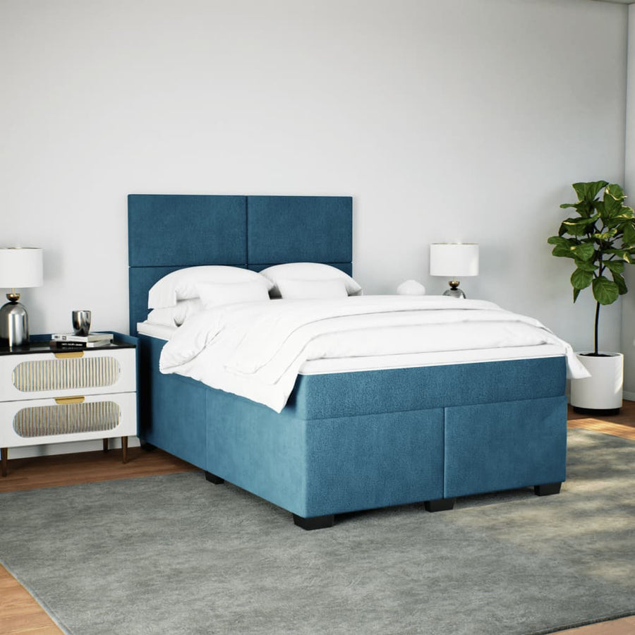 Boxspring met matras fluweel blauw 140x190 cm