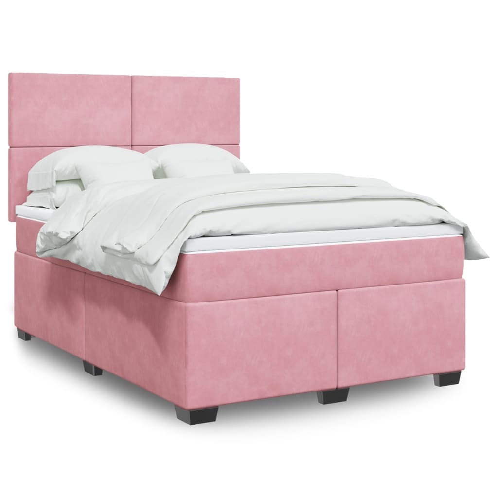 Boxspring met matras fluweel roze 140x190 cm