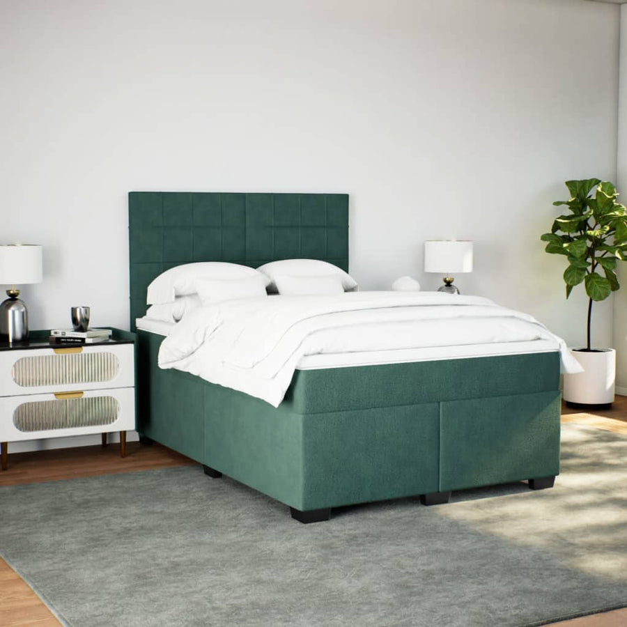Boxspring met matras fluweel donkergroen 140x190 cm