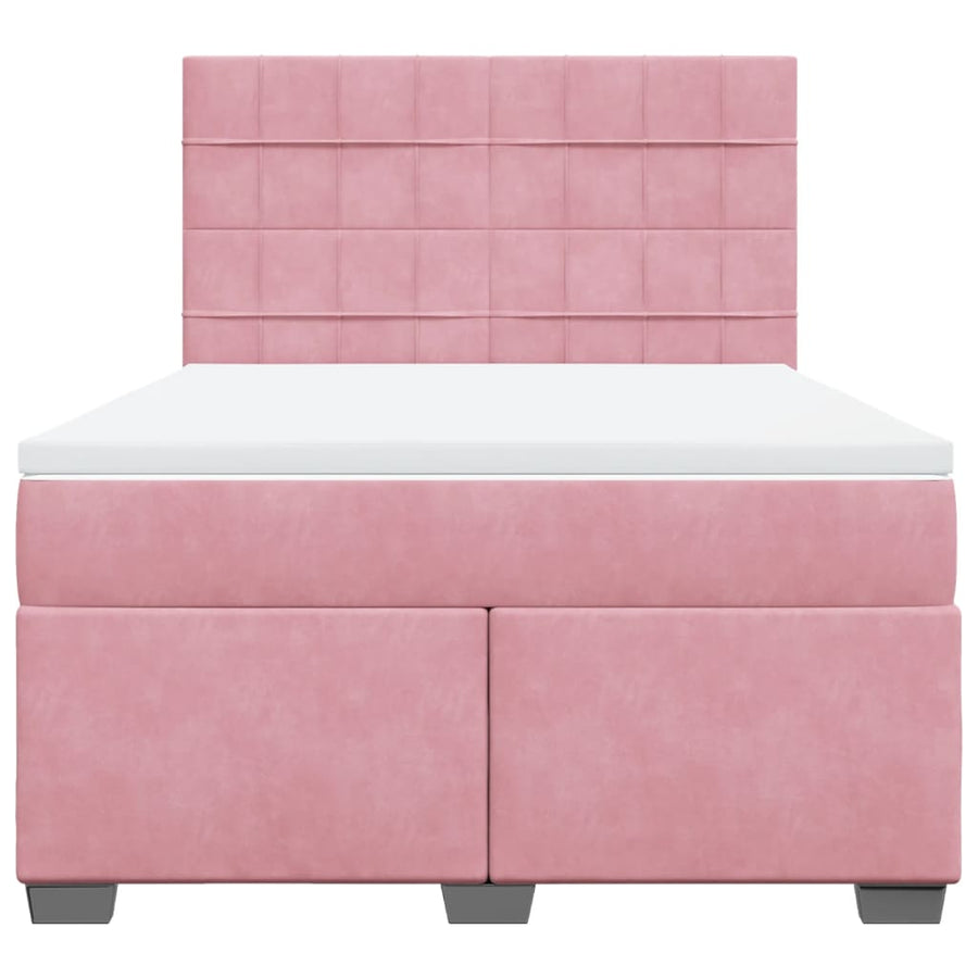 Boxspring met matras fluweel roze 140x190 cm