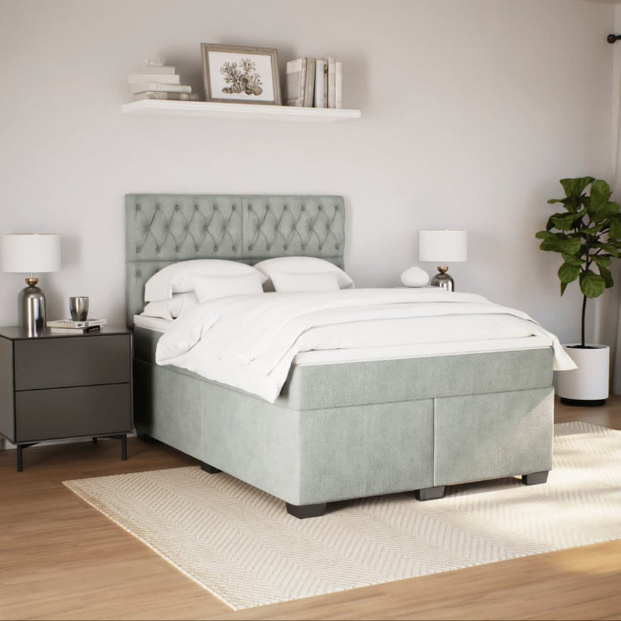 Boxspring met matras fluweel lichtgrijs 140x190 cm