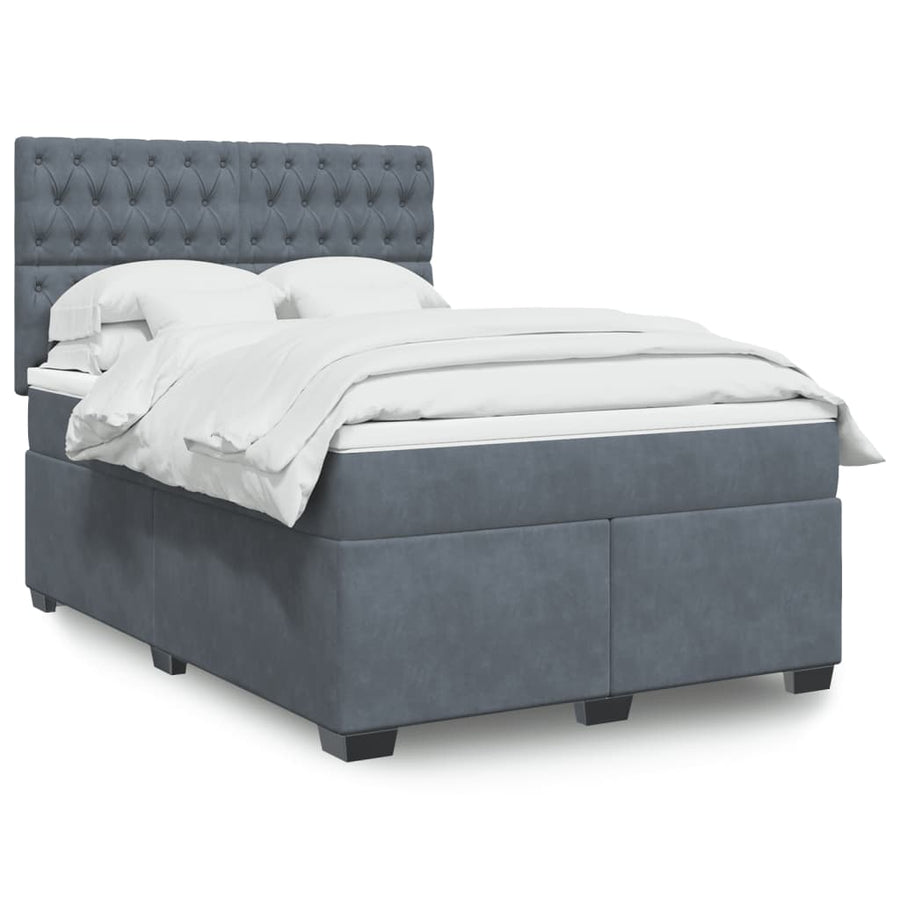 Boxspring met matras fluweel donkergrijs 140x190 cm