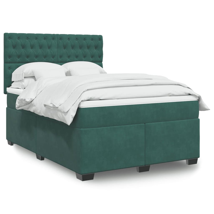 Boxspring met matras fluweel donkergroen 140x190 cm