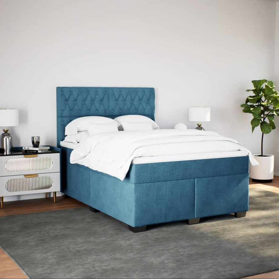 Boxspring met matras fluweel blauw 140x190 cm
