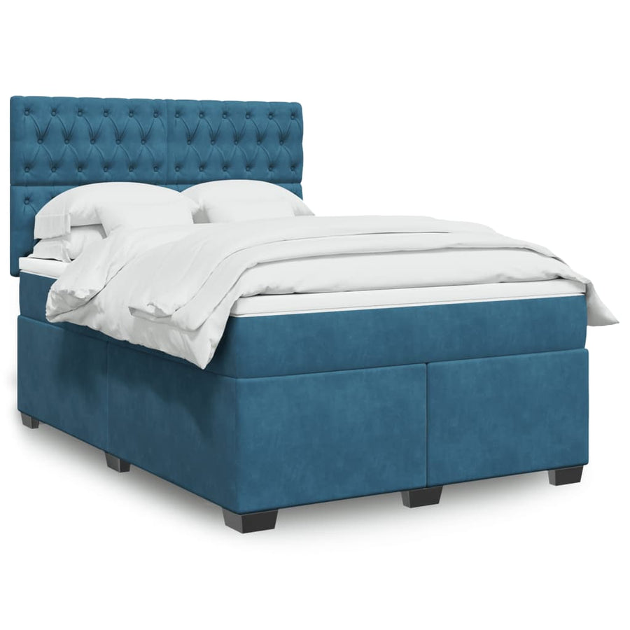 Boxspring met matras fluweel blauw 140x190 cm