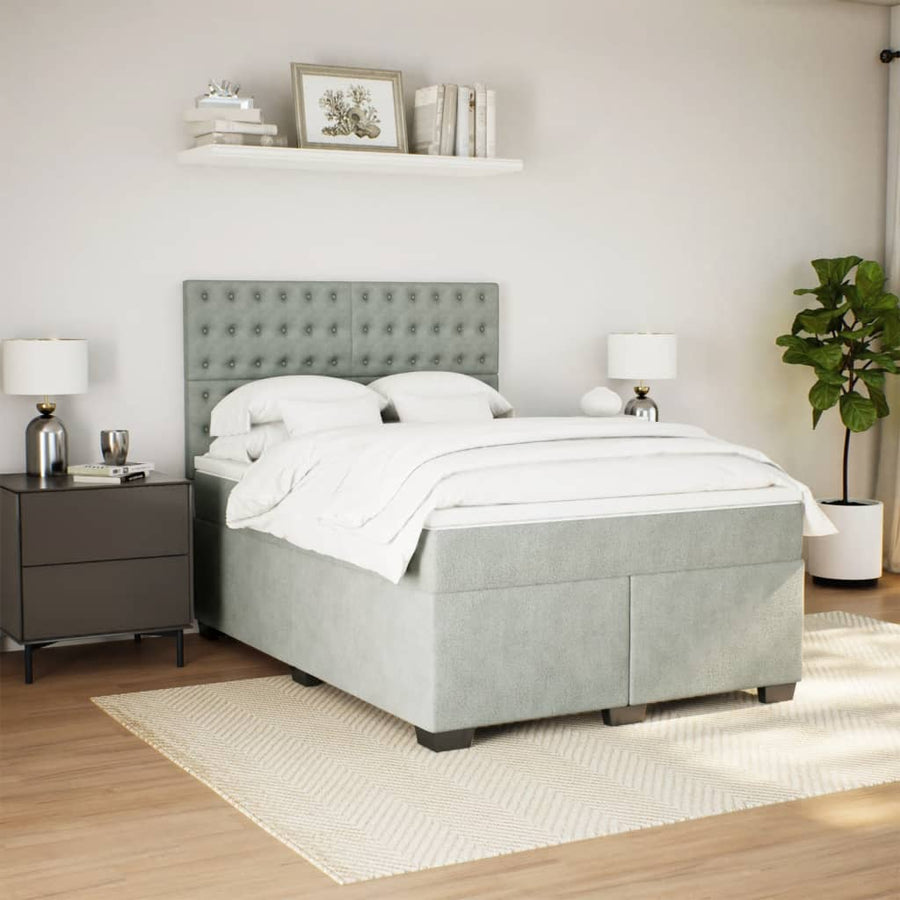 Boxspring met matras fluweel lichtgrijs 140x190 cm