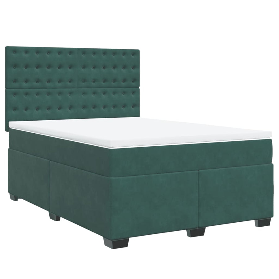 Boxspring met matras fluweel donkergroen 140x190 cm