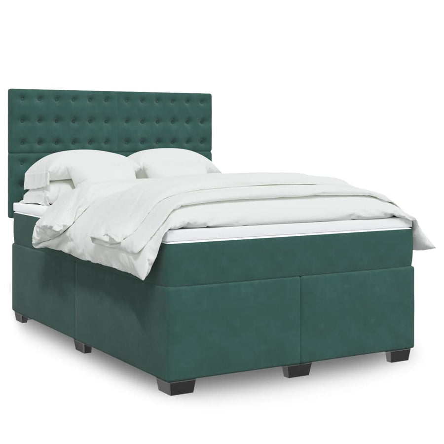 Boxspring met matras fluweel donkergroen 140x190 cm
