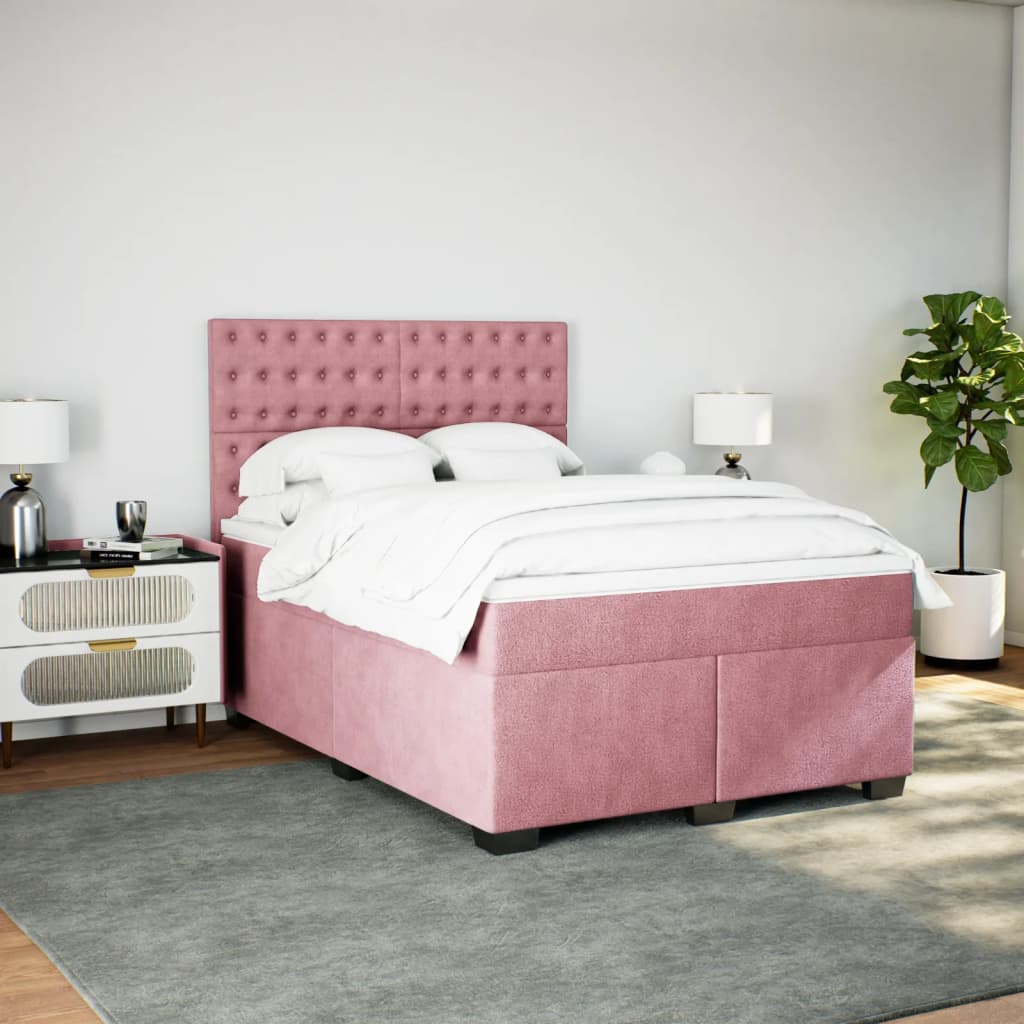 Boxspring met matras fluweel roze 140x190 cm