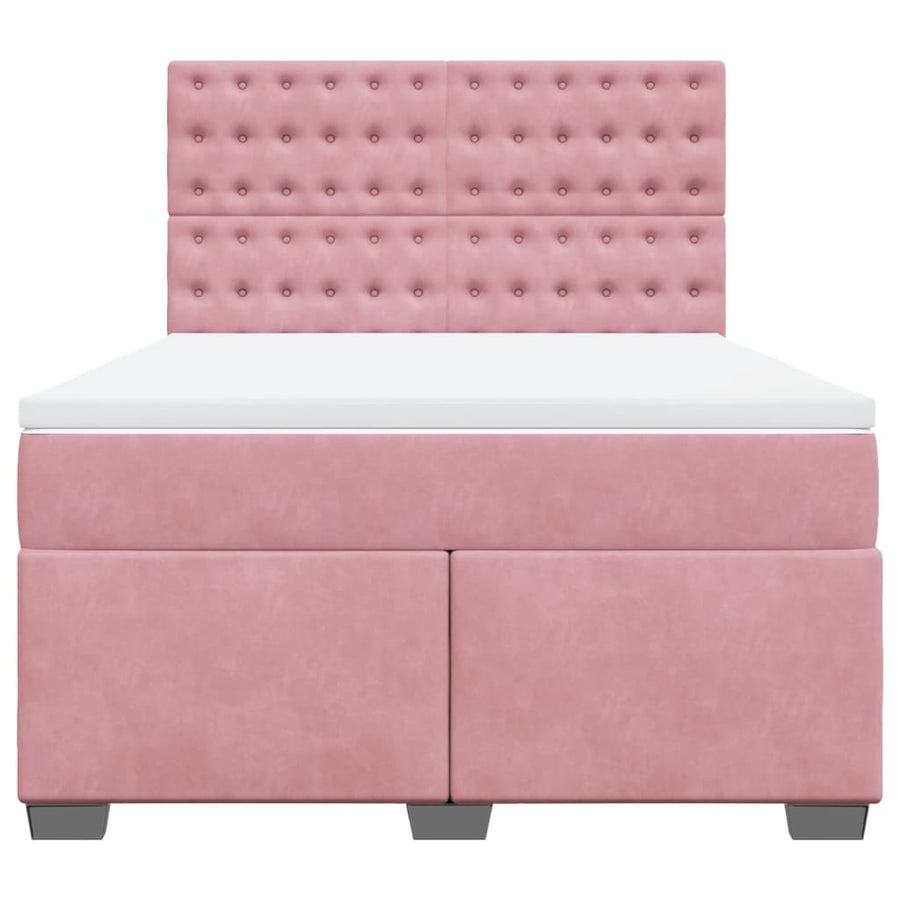 Boxspring met matras fluweel roze 140x190 cm
