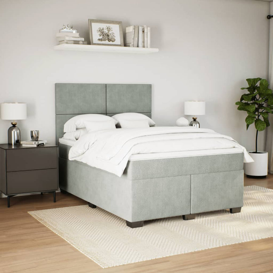 Boxspring met matras fluweel lichtgrijs 140x200 cm