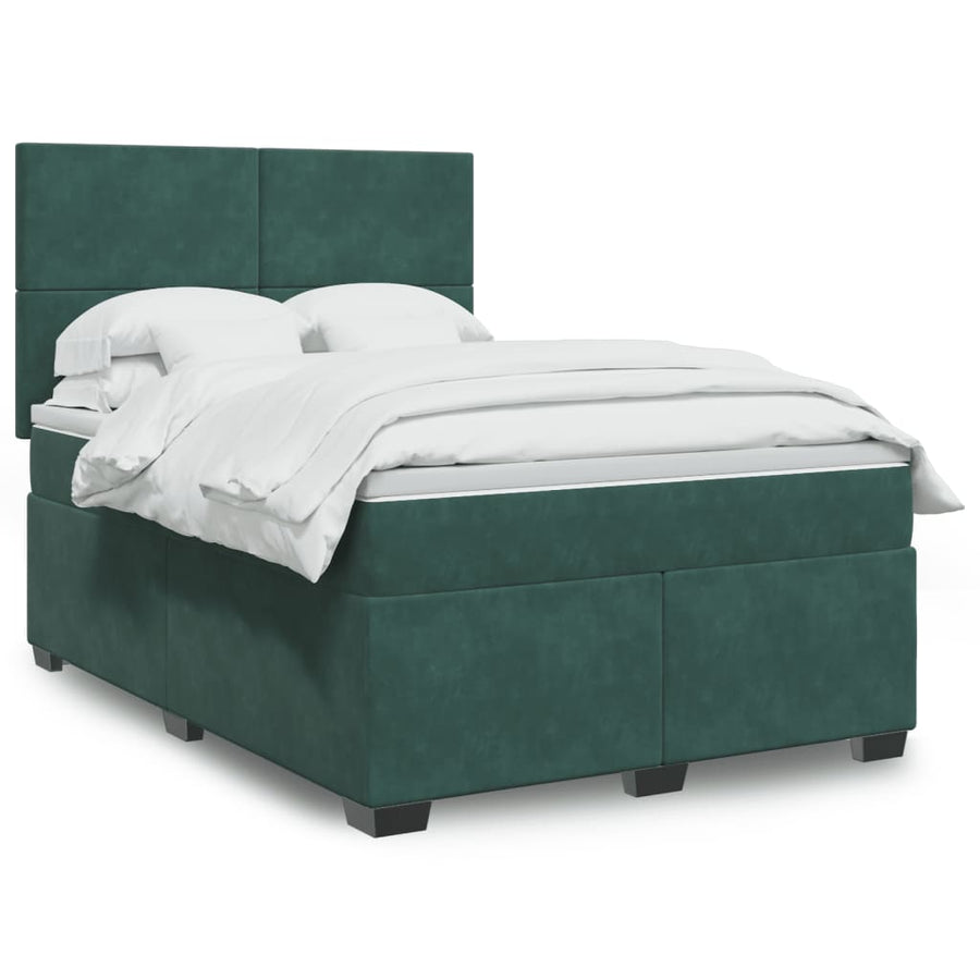 Boxspring met matras fluweel donkergroen 140x200 cm
