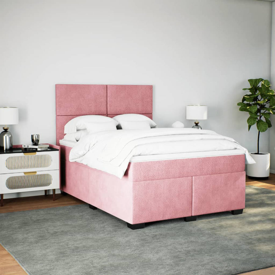 Boxspring met matras fluweel roze 140x200 cm