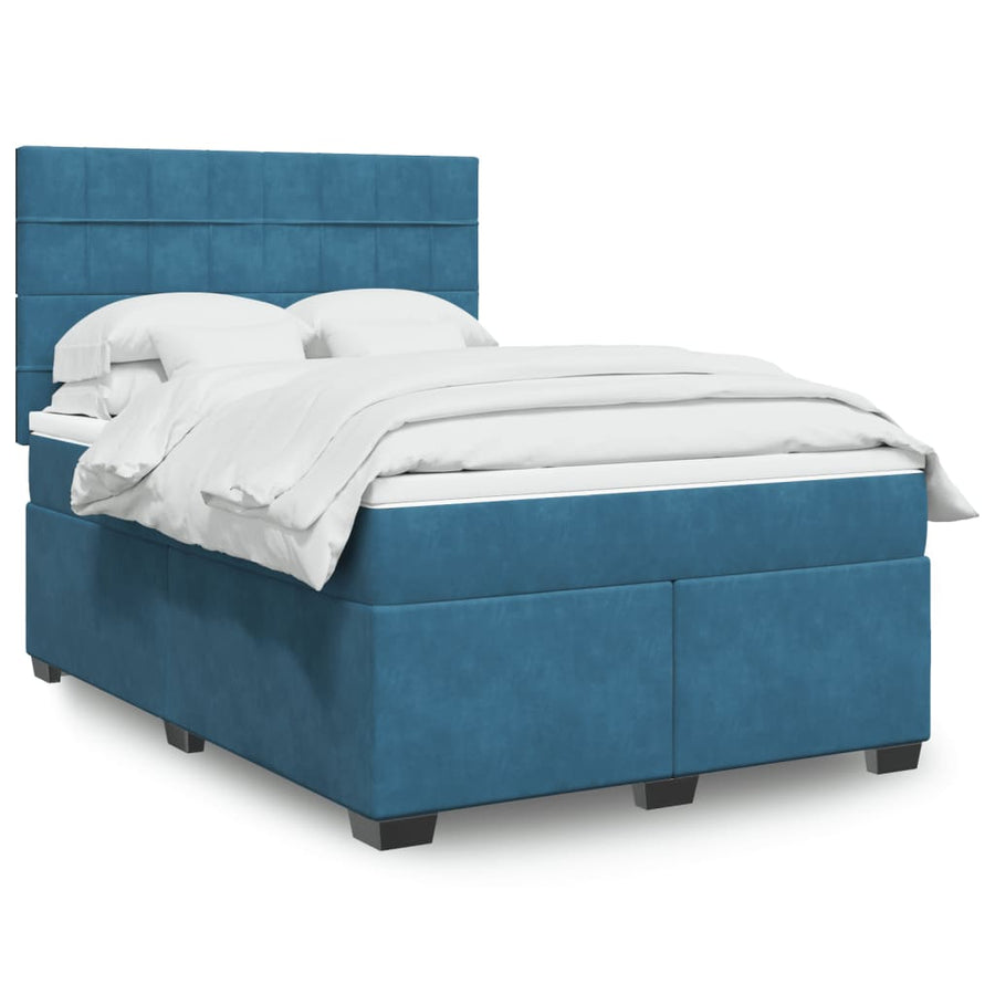 Boxspring met matras fluweel blauw 140x200 cm