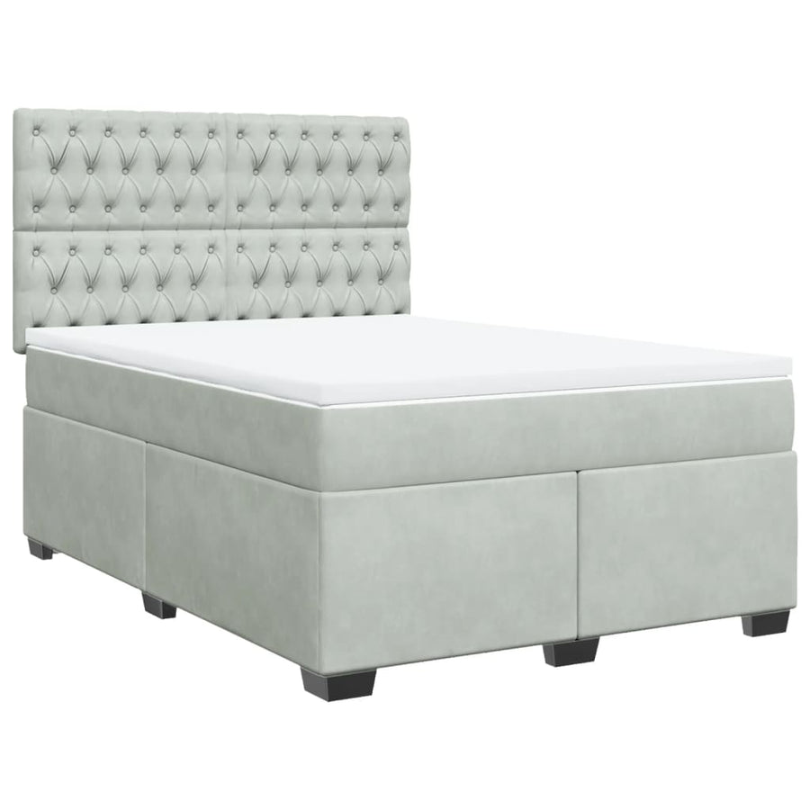 Boxspring met matras fluweel lichtgrijs 140x200 cm