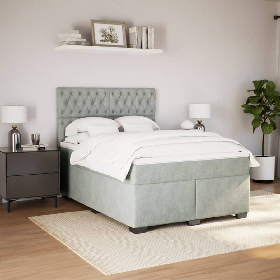 Boxspring met matras fluweel lichtgrijs 140x200 cm