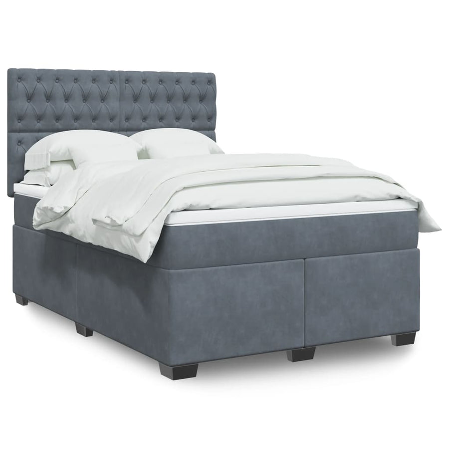 Boxspring met matras fluweel donkergrijs 140x200 cm