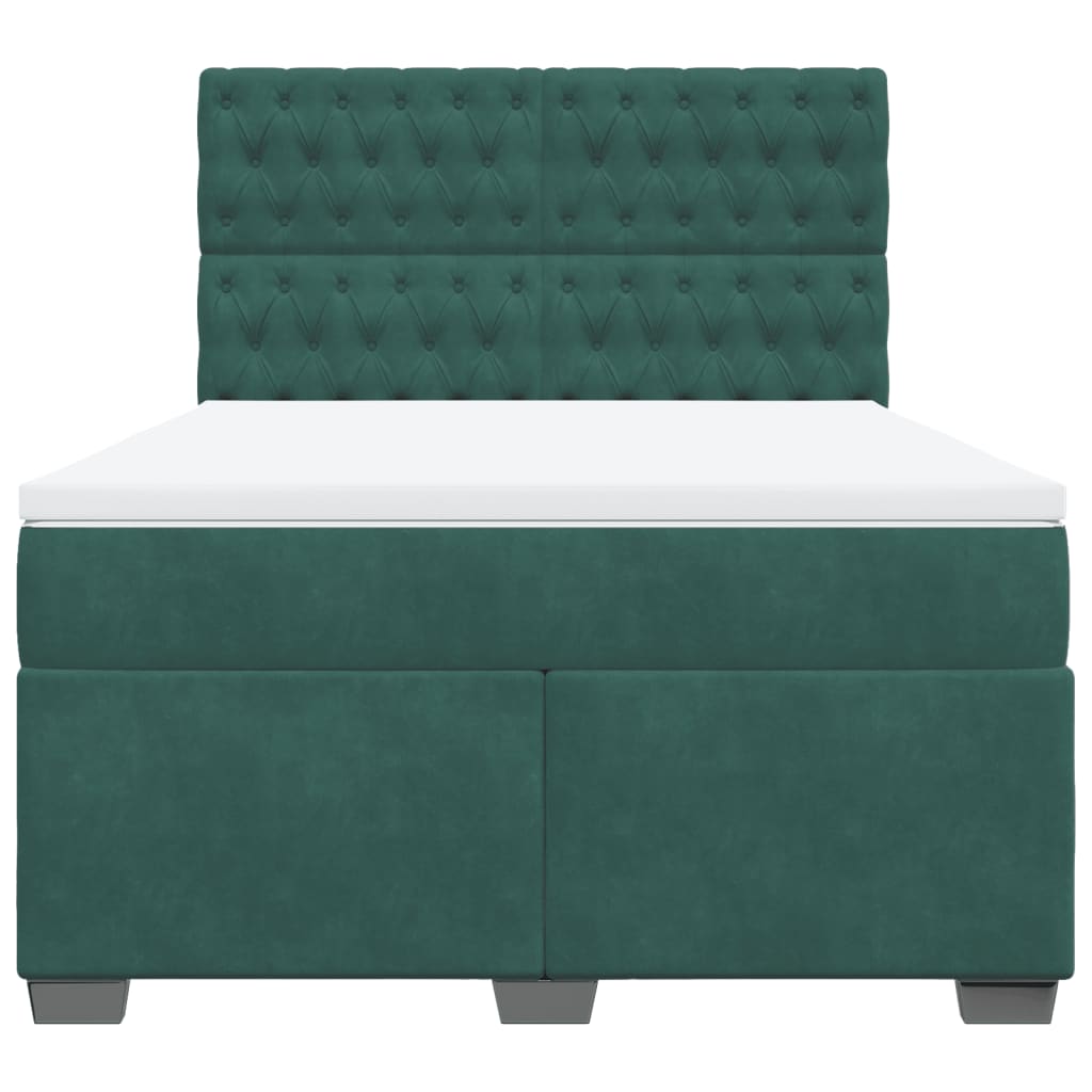 Boxspring met matras fluweel donkergroen 140x200 cm