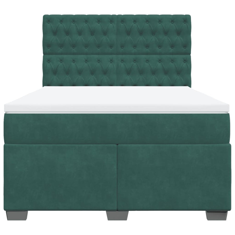 Boxspring met matras fluweel donkergroen 140x200 cm