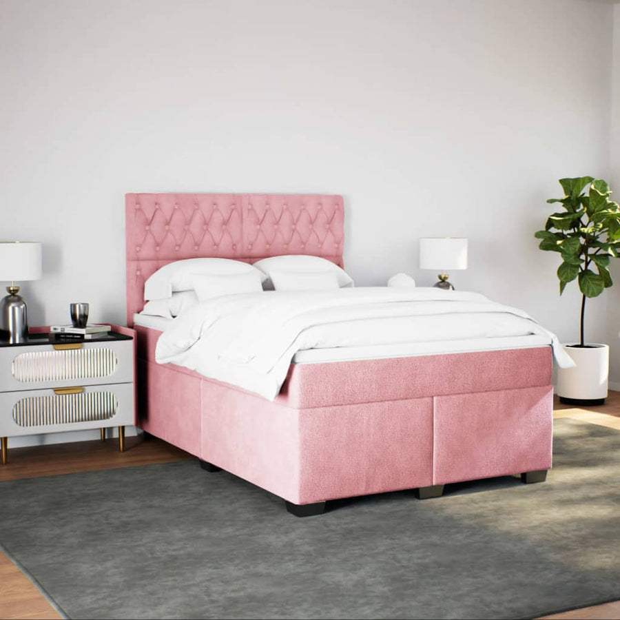 Boxspring met matras fluweel roze 140x200 cm
