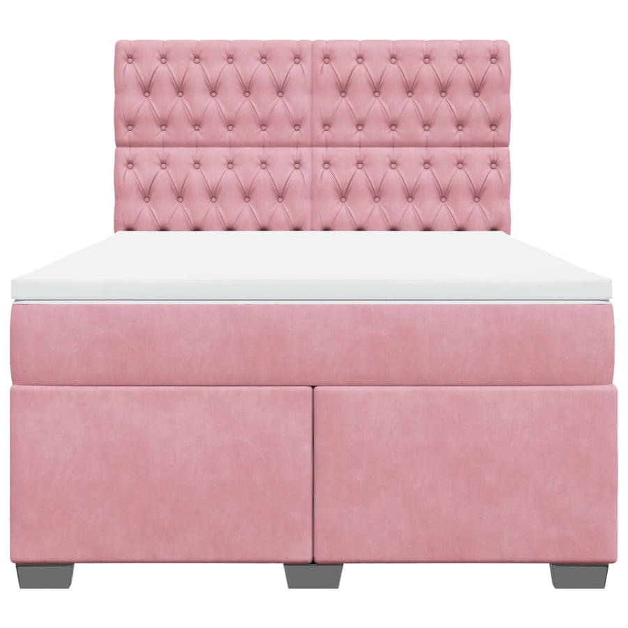 Boxspring met matras fluweel roze 140x200 cm