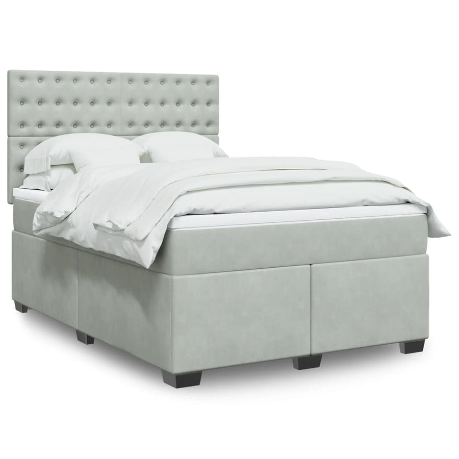 Boxspring met matras fluweel lichtgrijs 140x200 cm