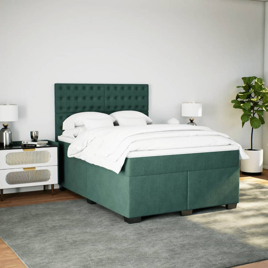 Boxspring met matras fluweel donkergroen 140x200 cm