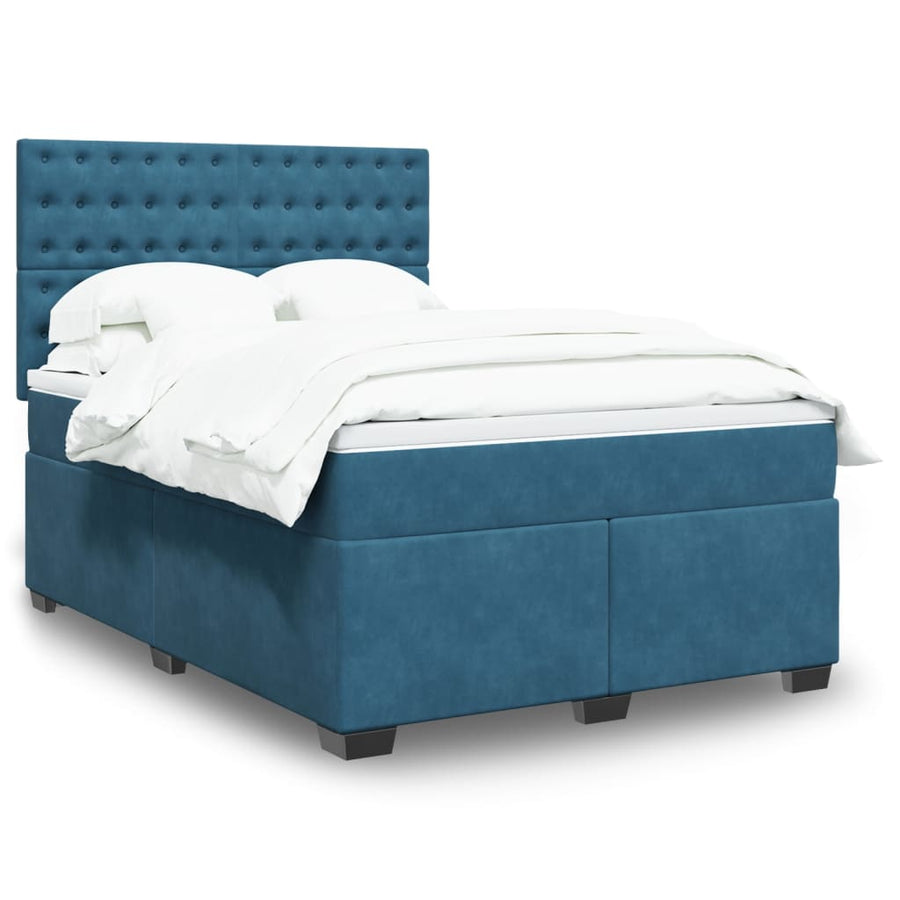 Boxspring met matras fluweel blauw 140x200 cm
