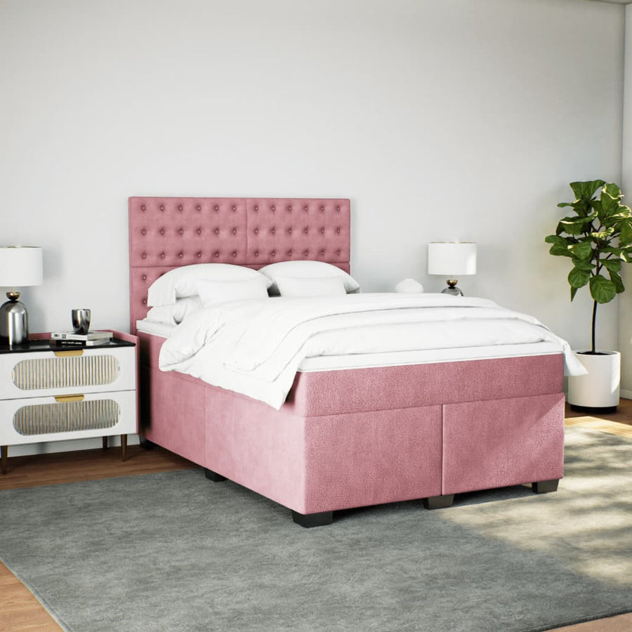Boxspring met matras fluweel roze 140x200 cm