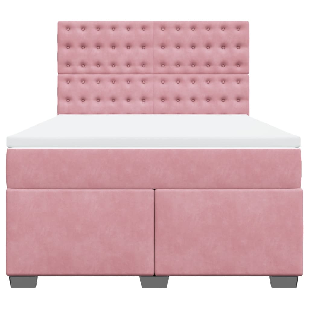 Boxspring met matras fluweel roze 140x200 cm