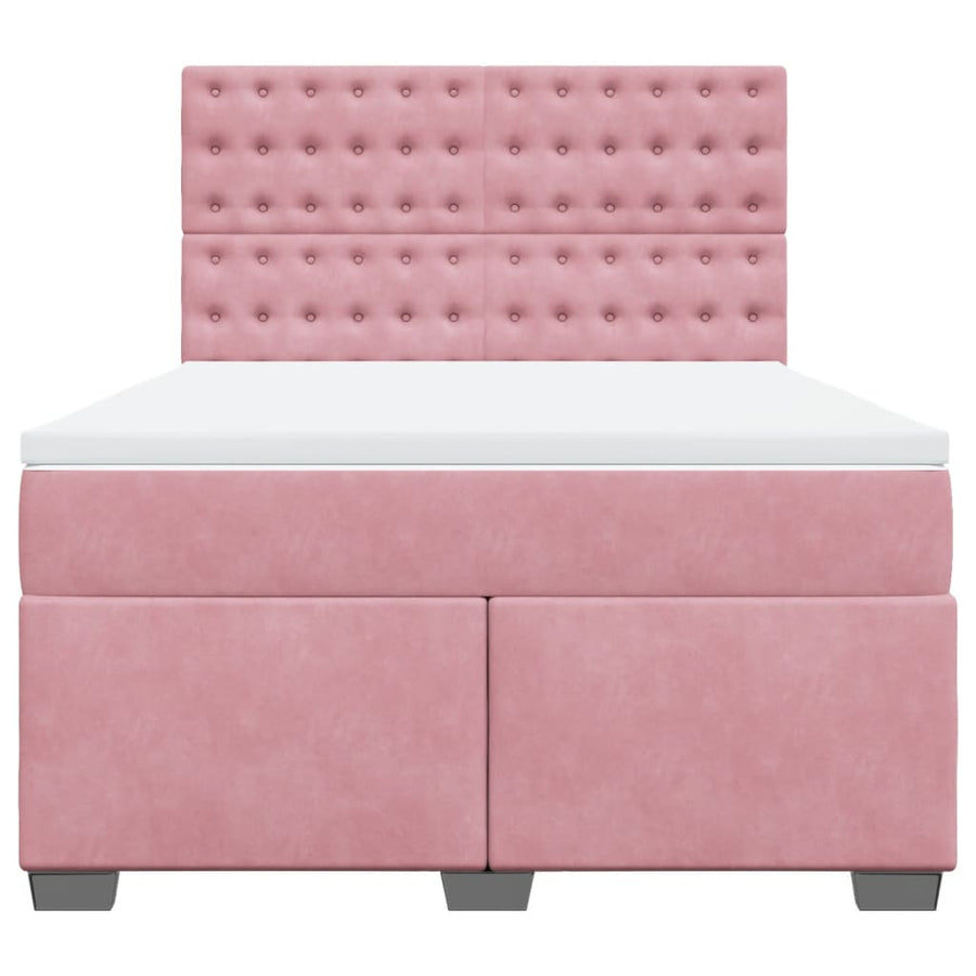 Boxspring met matras fluweel roze 140x200 cm