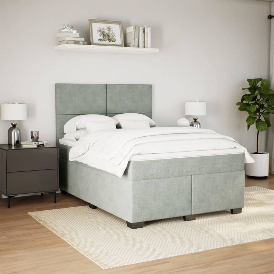 Boxspring met matras fluweel lichtgrijs 160x200 cm