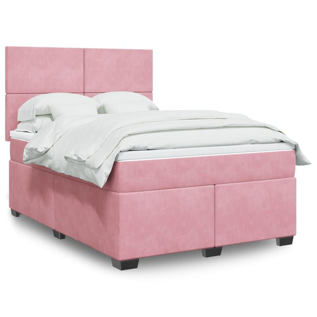 Boxspring met matras fluweel roze 160x200 cm