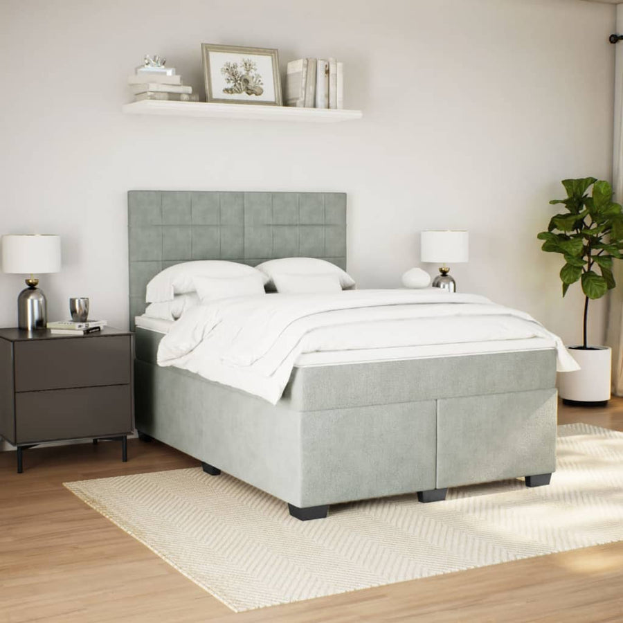 Boxspring met matras fluweel lichtgrijs 160x200 cm