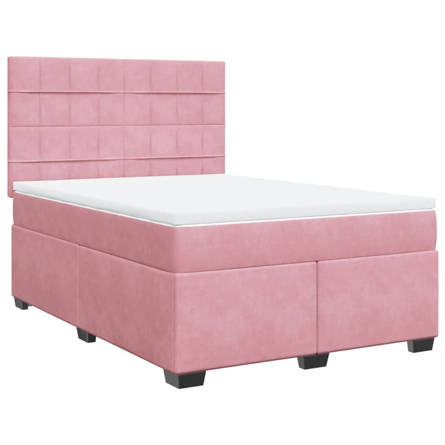 Boxspring met matras fluweel roze 160x200 cm