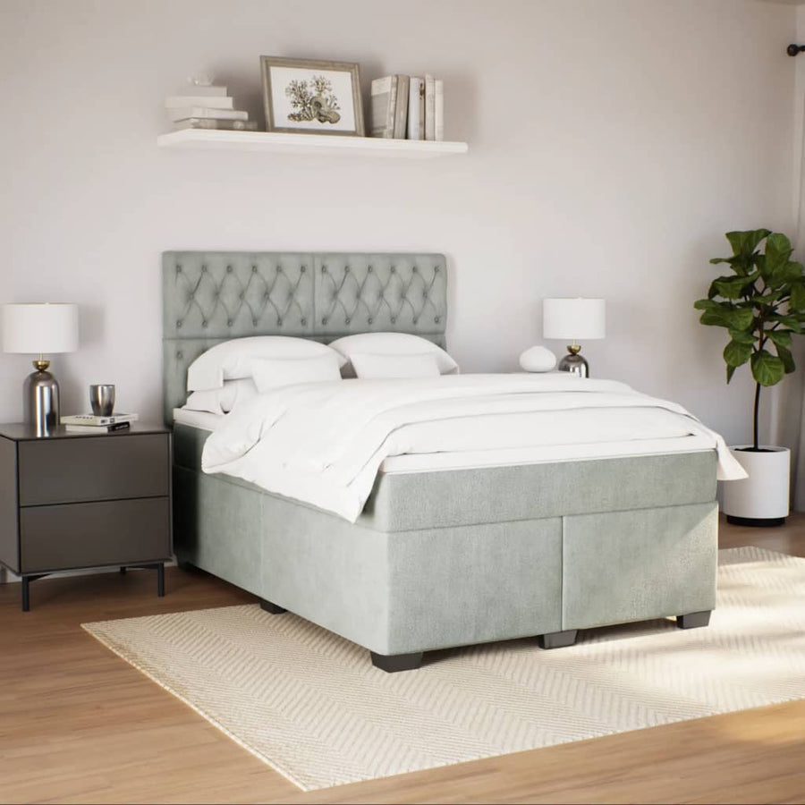 Boxspring met matras fluweel lichtgrijs 160x200 cm