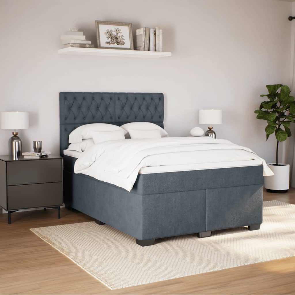 Boxspring met matras fluweel donkergrijs 160x200 cm
