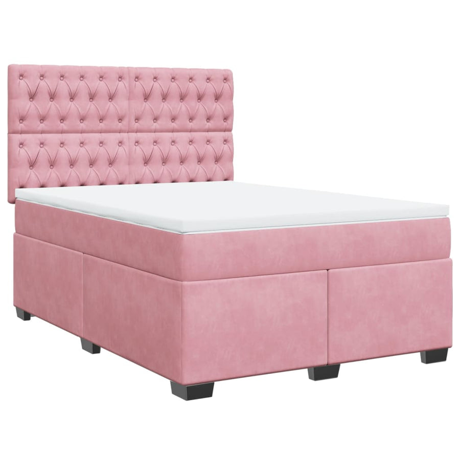 Boxspring met matras fluweel roze 160x200 cm