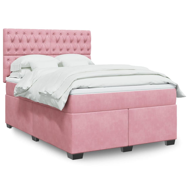 Boxspring met matras fluweel roze 160x200 cm