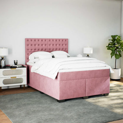 Boxspring met matras fluweel roze 160x200 cm