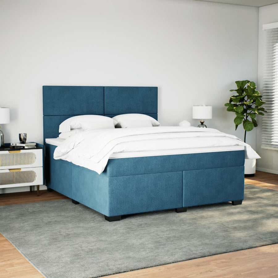 Boxspring met matras fluweel blauw 180x200 cm