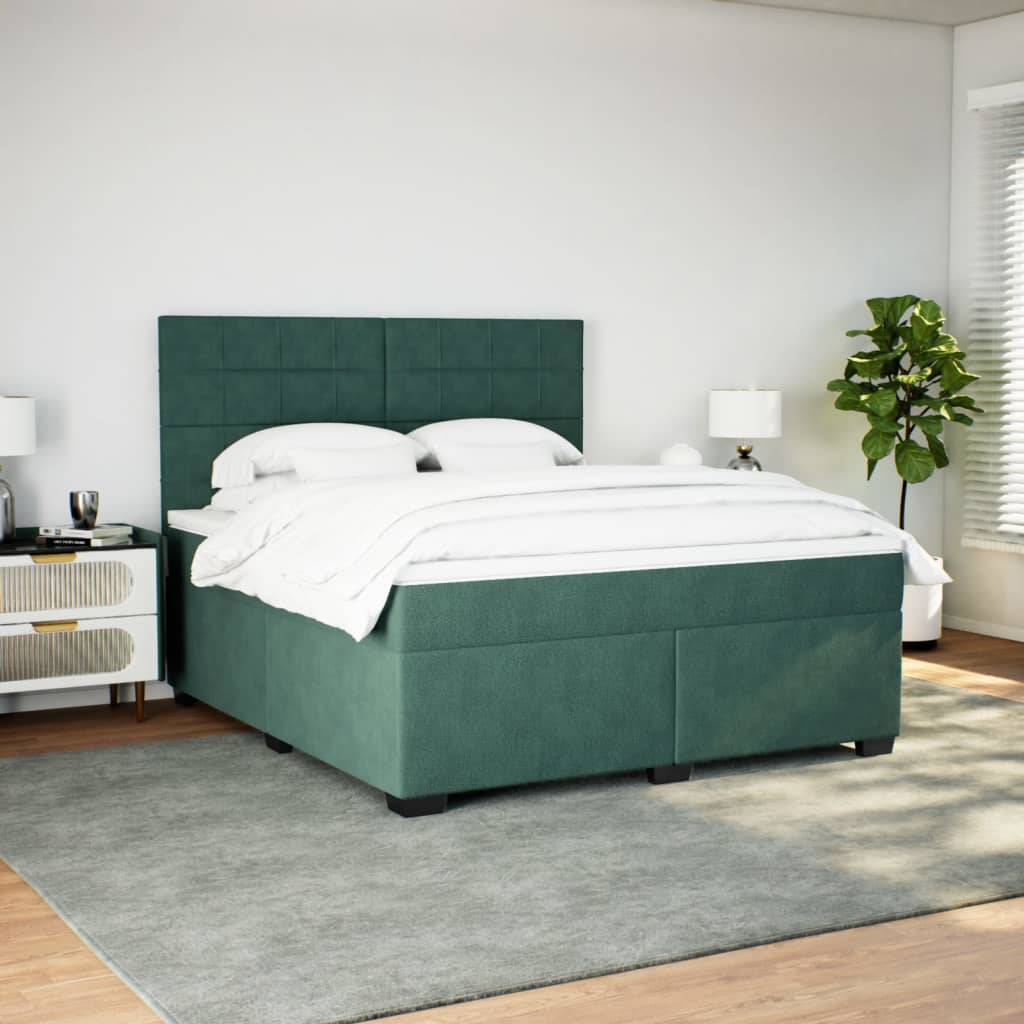 Boxspring met matras fluweel donkergroen 180x200 cm