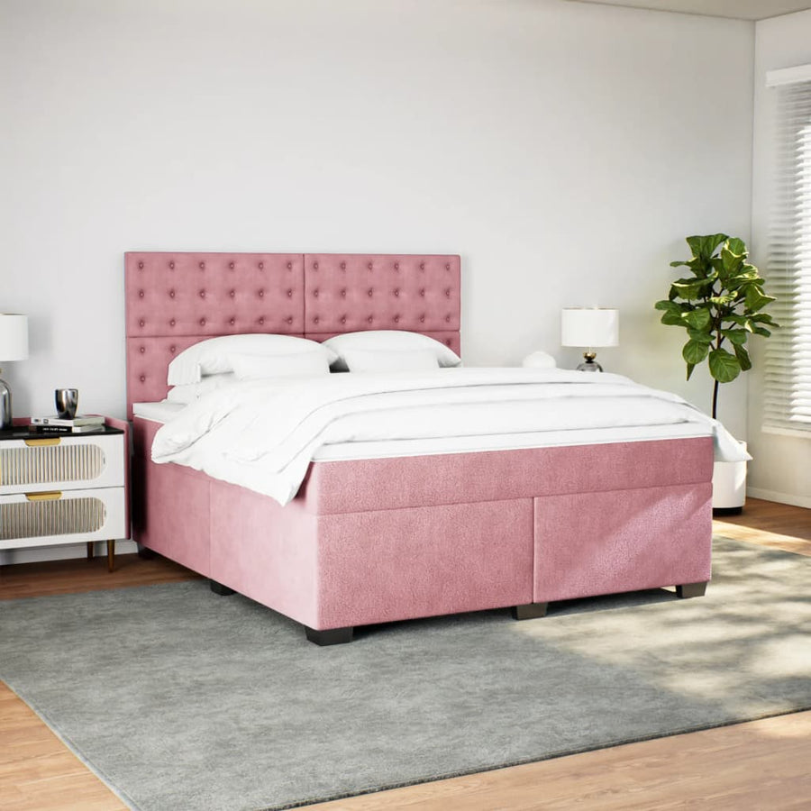 Boxspring met matras fluweel roze 180x200 cm