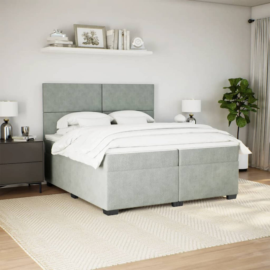 Boxspring met matras fluweel lichtgrijs 200x200 cm