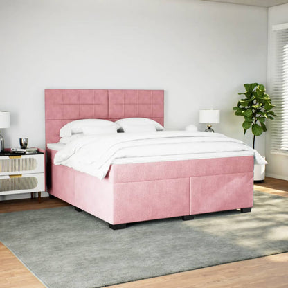 Boxspring met matras fluweel roze 200x200 cm